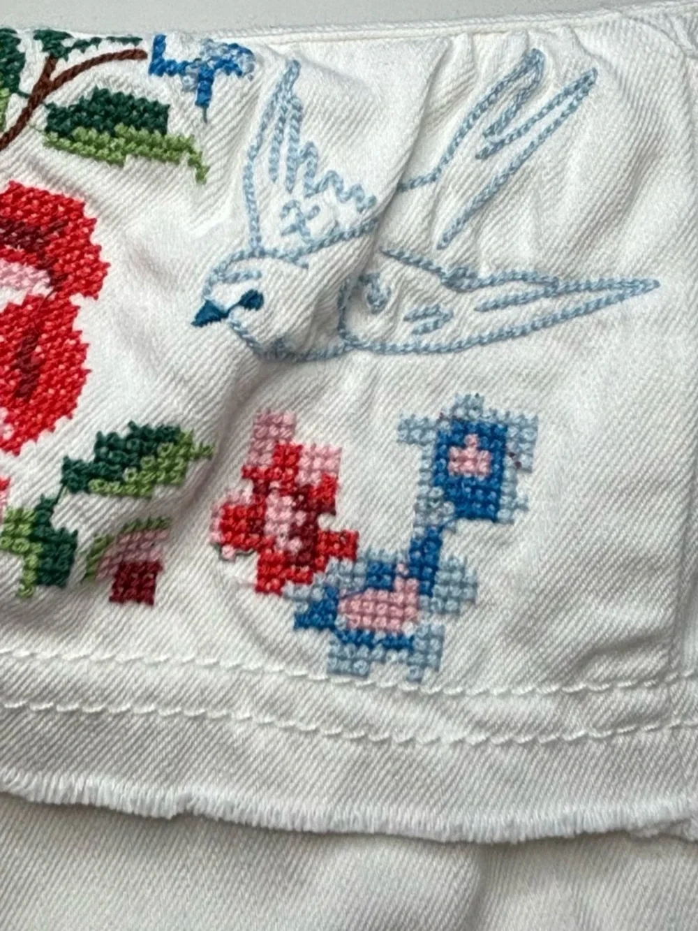 Anthropologie Pilcro Embroidered Blouse L Ivory Floral Boho Romantic Cottagecore - Picture 9 of 12